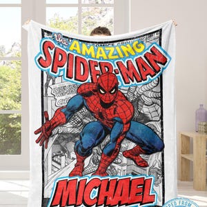 Custom Name Spider-Man Blanket, Personalized Amazing Spider-Man Comic Cover Throw, Vintage Marvel Retro Fleece, Kids Gift, Marvel Fan Decor image 3