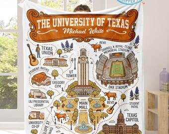 Personalized University Campus Blanket, Custom College Fleece Throw, Graduation 2026 Gift, Graduation Gift for Students