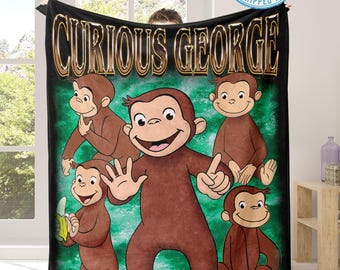 Curious George Blanket, Curious George Blanket, Custom Name Blanket, Moneky George, Money Lover Blanket, Birthday Gifts.