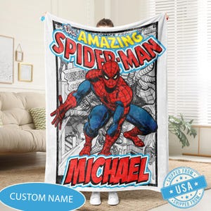 Custom Name Spider-Man Blanket, Personalized Amazing Spider-Man Comic Cover Throw, Vintage Marvel Retro Fleece, Kids Gift, Marvel Fan Decor image 4