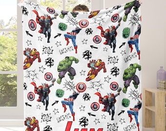 Manta personalizada de Los Vengadores con nombre, manta de bebé de superhéroe personalizada para niños, Hulk, Iron Man, Capitán América, Thor, guardería, regalo para niños