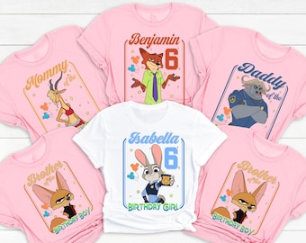 Zootopia Birthday Shirts – Family Matching Birthday Boy Outfit – Custom Name & Age – Mommy Daddy Sister Brother Shirt