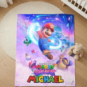 Super Mario Galaxy Movie Poster Blanket, Personalized Mario and Friends Gaming Gift, Custom Mario Throw Blanket, Mario Room Decor image 4