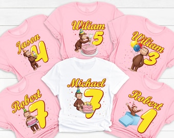 Camiseta de cumpleaños de Jorge el Curioso, Camiseta para fiesta de cumpleaños de Jorge el Curioso, Camisetas a juego para cumpleaños familiares, Camisetas a juego de cumpleaños personalizadas, Regalo de cumpleaños