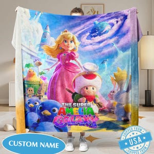 Super Mario Galaxy Movie Poster Blanket, Personalized Mario and Friends Gaming Gift, Custom Mario Throw Blanket, Mario Room Decor Bild 4