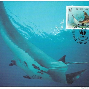 Kiribati 1991: walvishaai en mantarog met WWF-pandalogo op maximaal 4 kaarten geannuleerd Eerste dag
