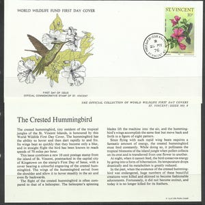 St Vincent 1976 Duas capas do primeiro dia do World Wildlife Funds com cartões informativos