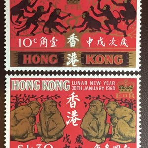Hong Kong 1968 Year of the Monkey set of 2 MNH
