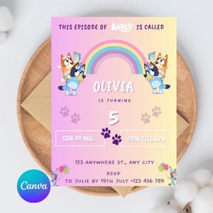 Bluey Birthday Invitation: Girl Party, Editable Template (Digital Download)