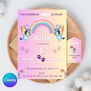 Bluey Birthday Invitation Template: Editable Party Invite & Thank You Tag (Digital Download)