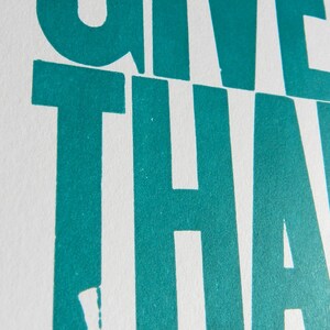 Religious Wall Art, Teal Typography Poster, Be Joyful Always Pray Give Thanks Letterpress Print image 4