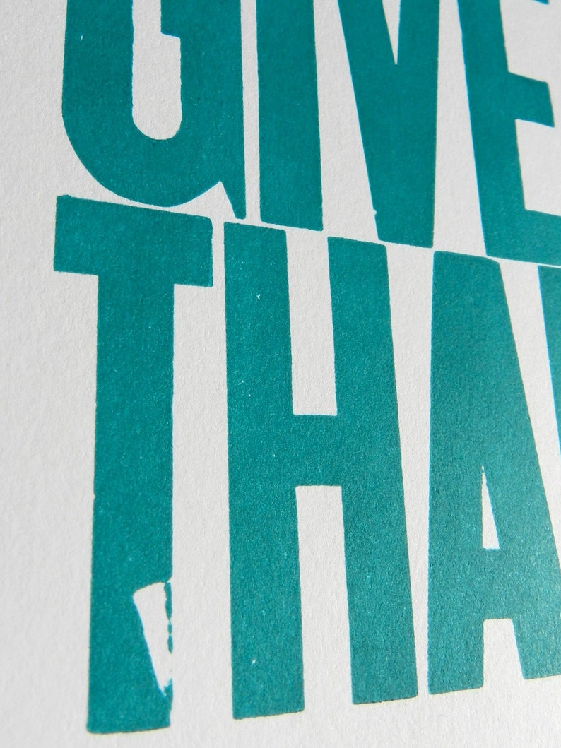 Religious Wall Art, Teal Typography Poster, Be Joyful Always Pray Give Thanks Letterpress Print image 4