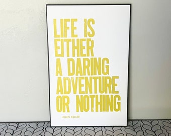 Travel Themed Art | Chartreuse | Letterpress Poster | Life is An Adventure | Yellow Green | Graduation Gift | Gift for New Job | Kid's Decor