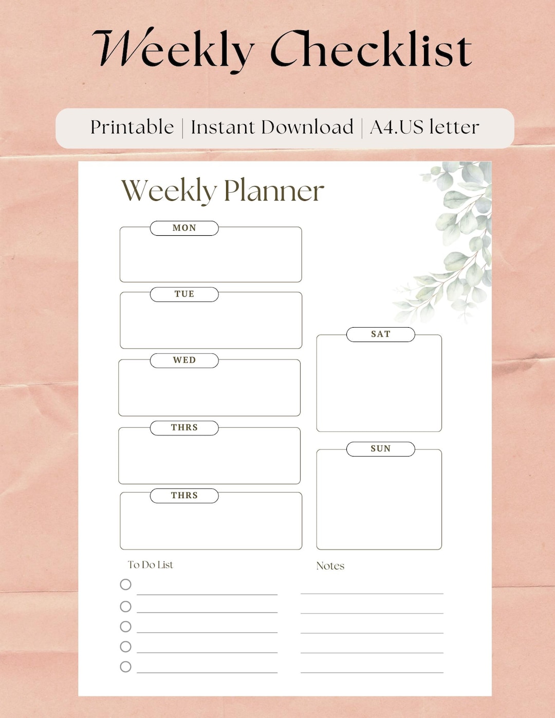 Undated Digital Weekly Planner | Printable | A4 US Letter PDF - Etsy