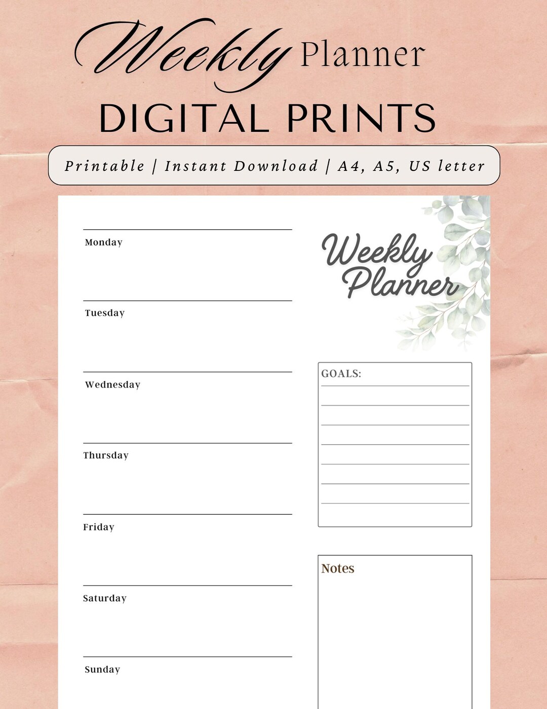 Weekly Planner Printable | Minimal Botanical Weekly Schedule | Goals ...