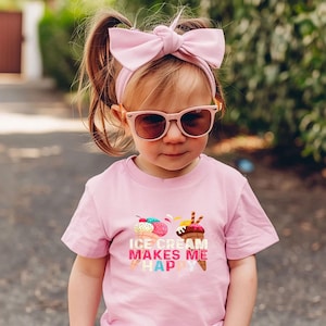 Ice Cream Makes Me Happy - Summer Vacation Ice Cream Cones Family T-Shirt, Summer Fair Party Sweet Birthday, Kids Toddler Youth and Adult
