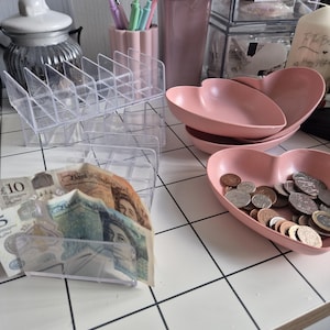 Cash Stuffing Savings Accessories Note Sorting Tray and or Pink Heart Coin Tray/ Dish