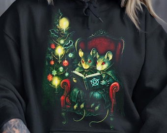 Gothic Christmas Tree Hand Drawn Mouse Design Graphic Tee