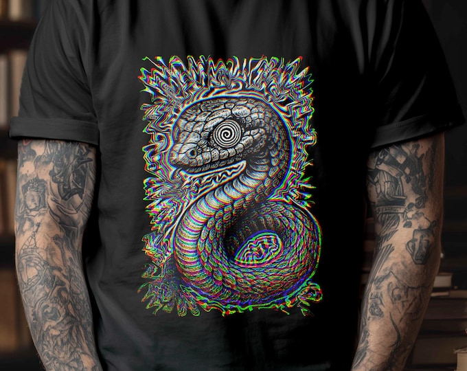 Psychedelic Trippy Snake Hand Drawn Glitch Graphic Tee