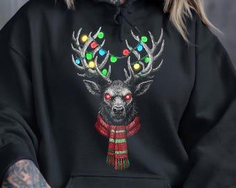 Gothic Reindeer Christmas Hoodie – Holiday Deer Graphic