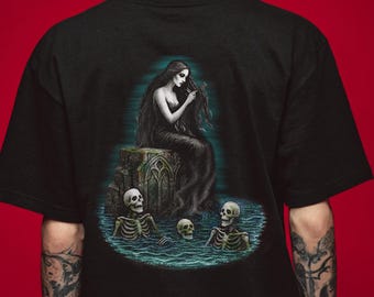 100% Cotton Gothic Lorelei Design with Skeletons: Unisex T-Shirt, Hoodie, Sweatshirt, All Colors, S-3XL