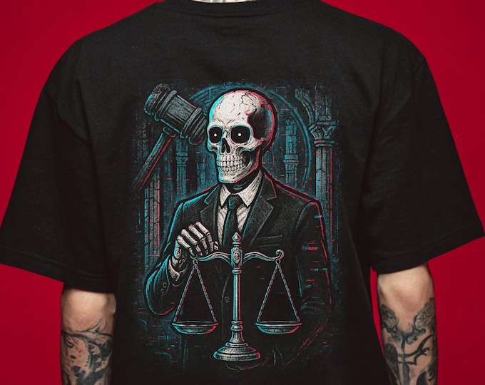 Gothic Skeleton Lawyer T-Shirt: Hand-Designed Cotton Unisex Tee