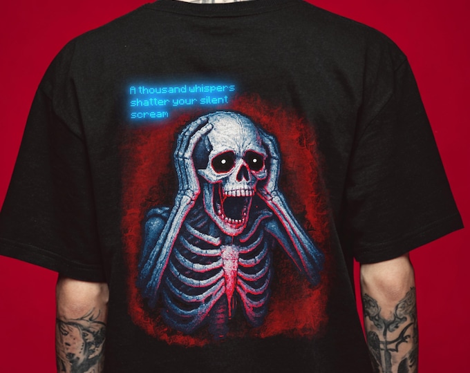 Gothic Fear Emotions Hand Drawn Skeleton Design Graphic Tee