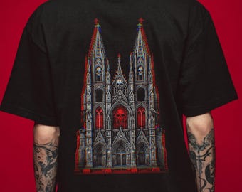 Gothic Germania Cologne Cathedral Hand Drawn Dark Graphic Tee