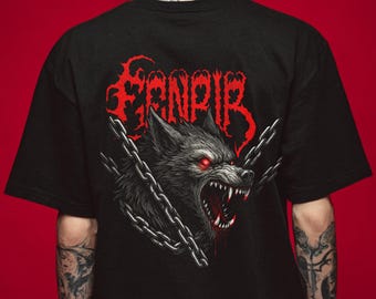 Gothic Fenrir Wolf Germanic Mythology Hand Drawn Graphic Tee