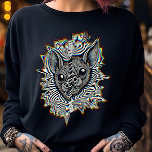Trippy Glitch Bat T-Shirt: Psychedelic Rainbow Streetwear