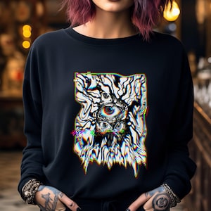 Trippy Third Eye Long Sleeve Shirt: Rave Glitch Cyberpunk Top