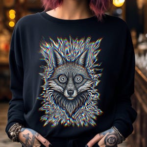 Trippy Fox Glitchcore T-Shirt: Psychedelic Rave Streetwear