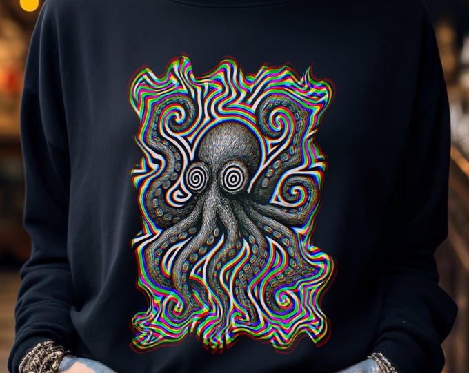 Psychedelic Octopus T-Shirt: Trippy Glitchcore Rave Streetwear