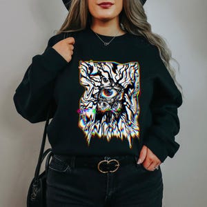 Rave Glitch Sweatshirt,Trippy Third Eye Outfit,Psychedelic Cyberpunk Pullover,RGB Distortion Sweater,Festival Fashion,Alternative Streetwear