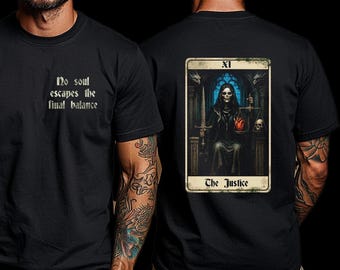 Gothic Tarot Justice Card T-Shirt: Dark Academia Occult Streetwear