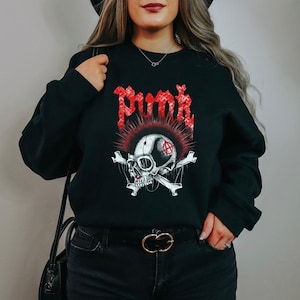 Punk Skull Sweatshirt, Gothic Anarchy Crewneck, Mohawk Skull Grunge Shirt, Alternative Rock Streetwear, Rebel Punk Sweatshirt, Edgy Fashion