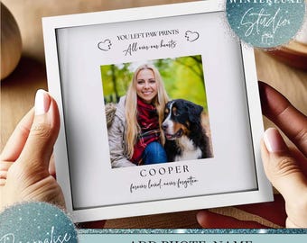 Personalisierte Hund Erinnerungsfotorahmen Geschenk Andenken Pfote Abdrücke auf meinem Herzen Personalisierte Haustier Verlust Sympathie Plakette Benutzerdefinierte Haustier Erinnerungsgeschenk