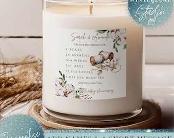 Personalised 2nd wedding anniversary candle gift set, Cotton Anniversary, 2nd cotton milestone candle, 2nd anniversary keepsake Husband wife