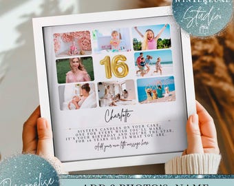 Personalised 16th Birthday Photo Collage, 16th Birthday Gift, 16th Celebration Wall Art, 16 Year Old Gift, Best Friend gift, birthday girl