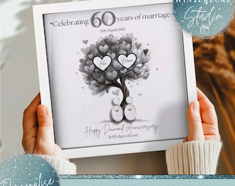 Personalisiertes Geschenk zum 60. Hochzeitstag, 60. Jahrestag der Eltern, Diamant-Hochzeits-Jubiläumsgeschenk, individuelles Meilensteingeschenk zum Jahrestag,