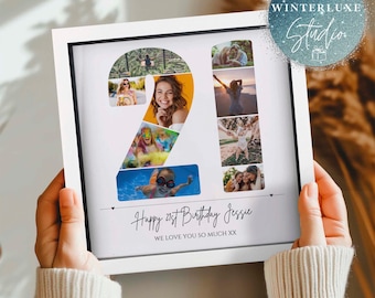Personligt fotokollage till 21-årsdag, present till 21-årsdag, inramad bild till 21-årsdag, present till 21-åring, sifferkollage, present till bästa vän