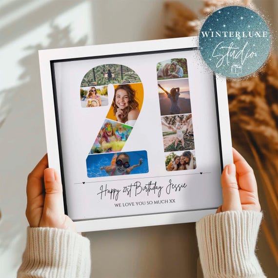 Personalised 21st Birthday Photo Collage, 21st Birthday Gift, 21st Birthday Framed Print, 21 Year Old Gift, Number Collage, Best Friend gift
