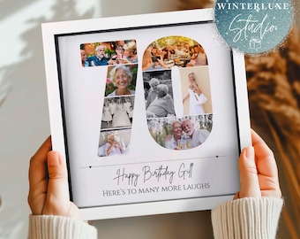 Collage de fotos personalizado para el 70 cumpleaños, regalo de 70 cumpleaños, lámina enmarcada para el 70 cumpleaños, regalo para una persona de 70 años, collage de números, regalo para el mejor amigo/a