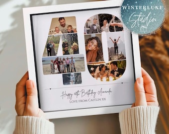 Gepersonaliseerde 40e verjaardag fotocollage, 40e verjaardagscadeau, 40e verjaardag ingelijste afdruk, 40-jarige cadeau, nummercollage, cadeau beste vriend