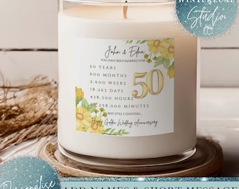 Conjunto de velas personalizadas para presente de 50º aniversário de casamento, Bodas de Ouro, vela comemorativa de 50 anos, lembrança de 50º aniversário para mãe e pai.