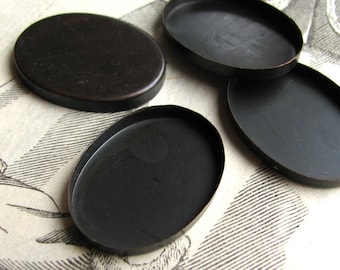 25x18mm plain edge bezel cup settings, flat edge black frame, oxidized antiqued brass blanks (4 oval trays) dark patina