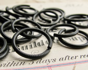 15mm etched jump rings, black antiqued brass (6 rings) 16 gauge textured, grooved, aged oxidized patina, made in the USA