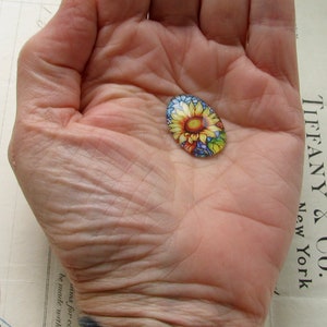 Sunflower cabochon, 25x18mm glass oval cabochon, handmade in this shop, floral, summer autumn flower image 2