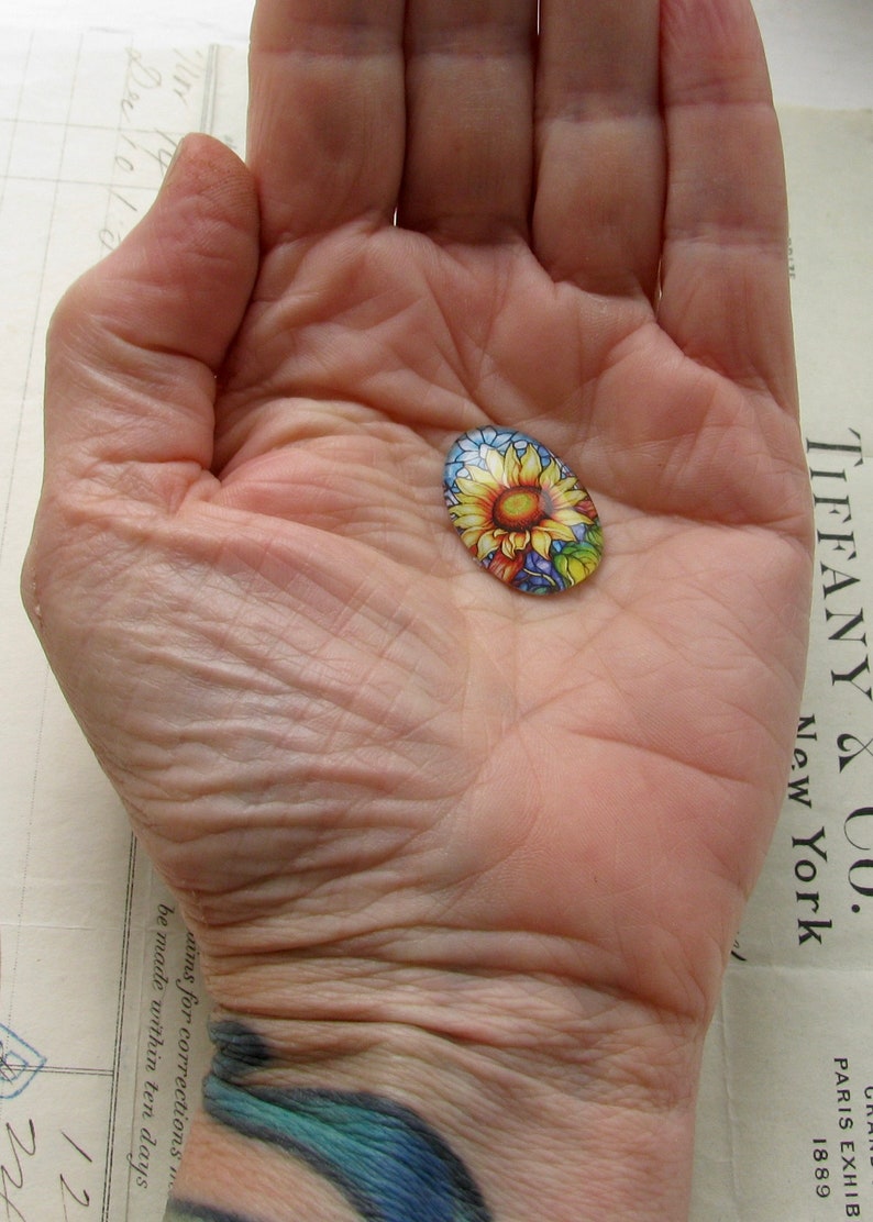 Sunflower cabochon, 25x18mm glass oval cabochon, handmade in this shop, floral, summer autumn flower image 2