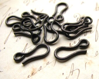 11mm tiny hook clasp, dark antiqued brass (10 hooks) aged black patina, lead nickel free, made in the USA